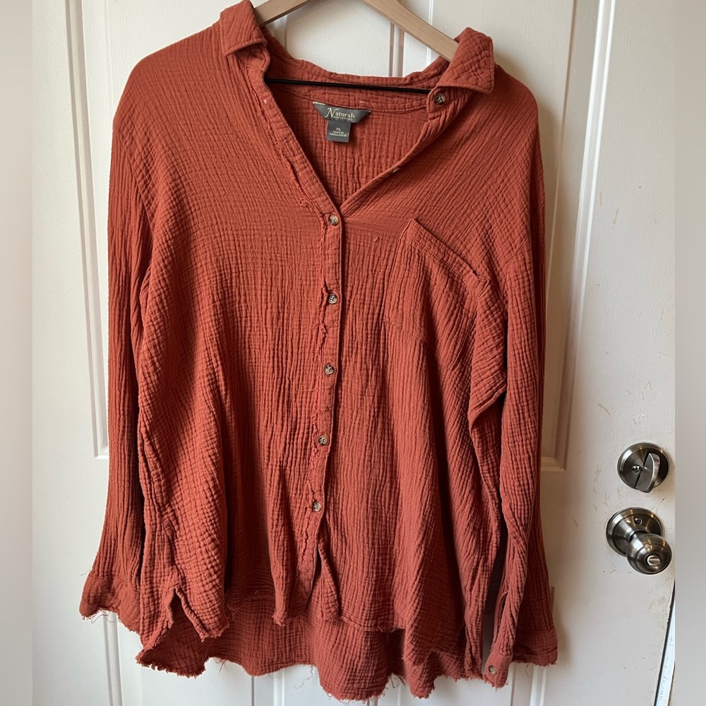 Burnt Orange Cotton Button Front Top